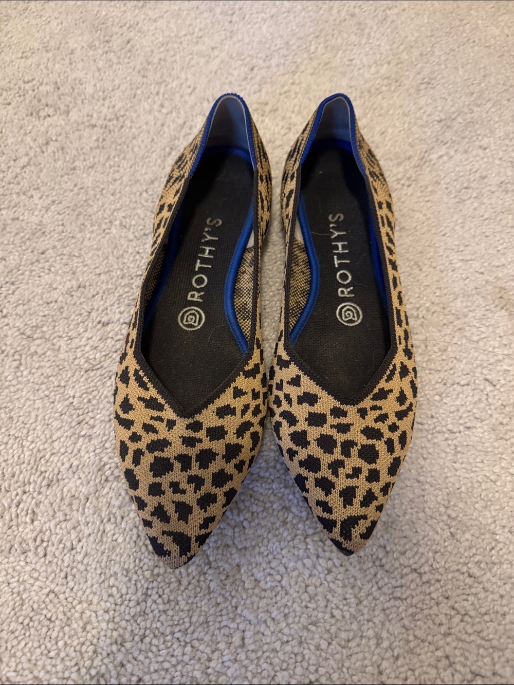 Rothy's Leopard Knit Pointed Flats in Tan and Black